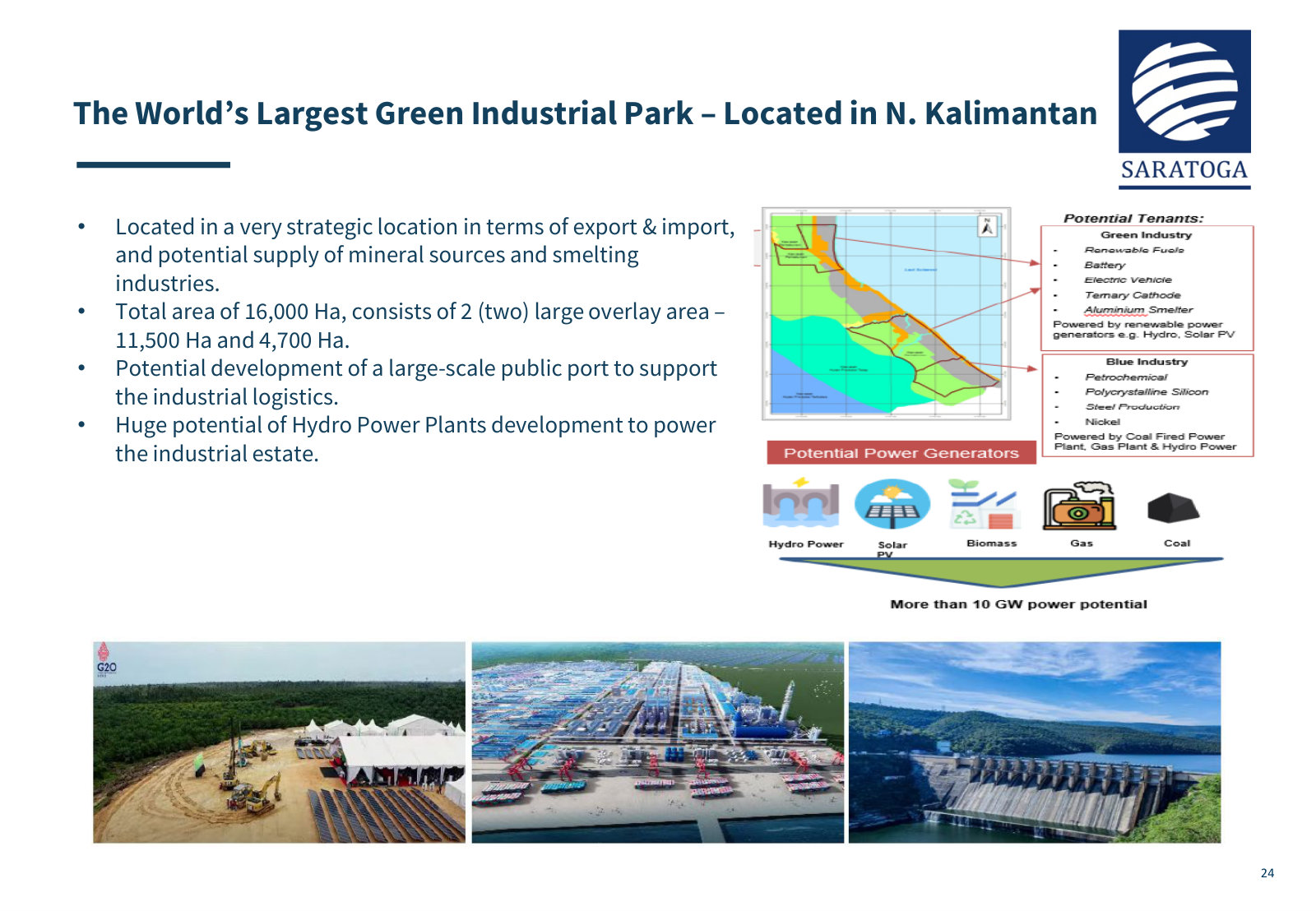The 16,000-hectare Kaltara green industrial park: target tenants and the power sources meant to serve them.